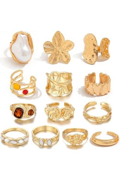 KASTWAVE 15 Pcs Gold Knuckle Rings Set for Women, Vintage Stackable Midi Fing...