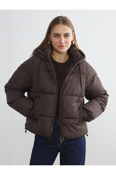 LC Waikiki Lcw Vision Brown Flat Loose & Baggy Women's Puffer Coat with Nevav...