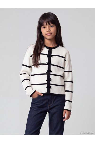 LC Waikiki Rmz Gi̇yi̇m Farkiyla Girls' Knitwear Cardigan with Bow Detail