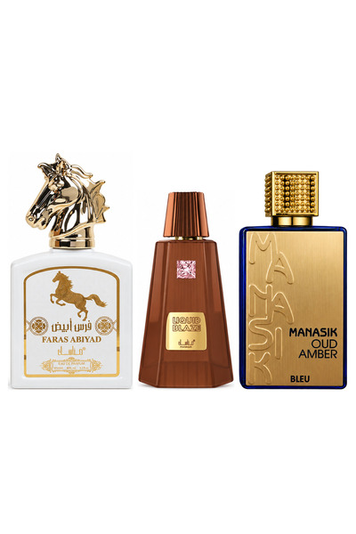 MANASIK Set 3 parfumuri Manasik, Faras Abiyad + Liquid Blaze + Oud Amber Bleu...