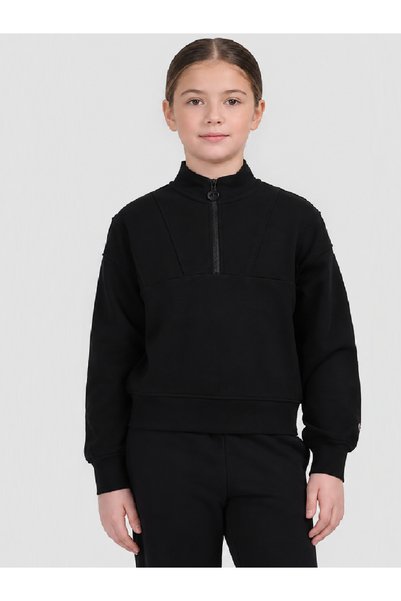 4F Hanorac negru din amestec de bumbac pentru fete junior, pulover casual cu ...