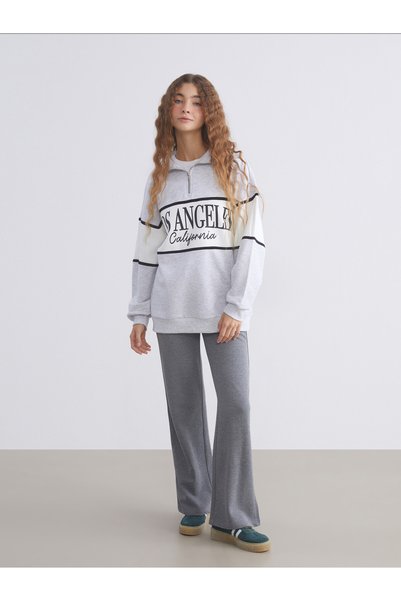 LC Waikiki XSIDE Gray Los Angeles-Printed Oversized Women's Thick Sweatshirt,...