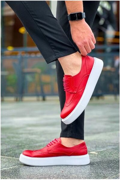 Nur store Çanta Men's Lace-Up Casual Elegant Sneakers · Color: Red · Size: 40...