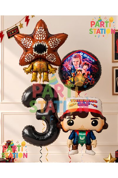 Parti Station Stranger Things-Themed 3rd Birthday Balloon Set (4 Pieces): Str...