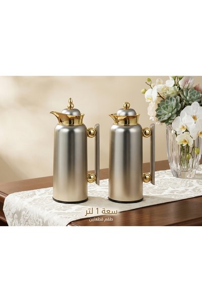 Generic Brand Matte Gold Thermos Set, 2 Pieces, 12-Hour Thermal Insulation.