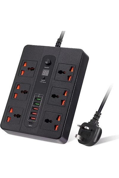 ULHYC مقبس شحن سريع عالمي USB-C PD مع وظيفة توقيت، شريط طاقة متعدد المنافذ لل...