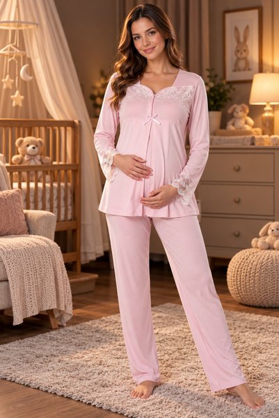 by İGP Effortt Cotton Adjustable Elastic Maternity and Postpartum Pajama Set