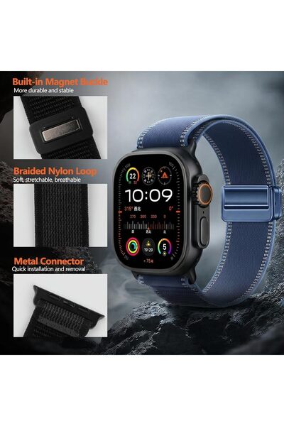 XMUXI Compatible with Apple Watch Ultra 4/3/2/1 Band 49mm Magnetic Nylon Stra...