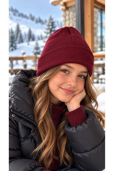 FELLMENS Burgundy Soft-Textured Knit Girl's Beanie, Ages 7–12