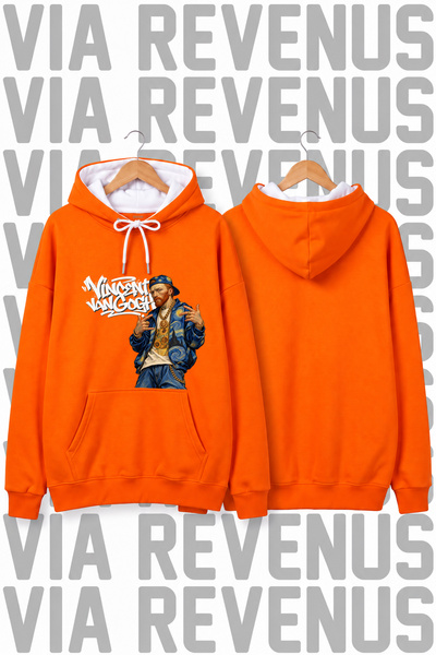 Vordevia Hanorac unisex cu imprimeu Van Gogh, cu glugă, croială largă