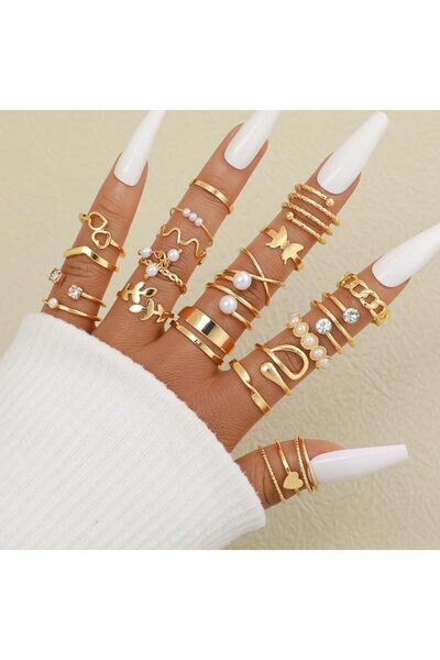 Yelajoy 22 Pcs Gold Rings for Women, Boho Stackable Alloy Plated Ring Set, Si...