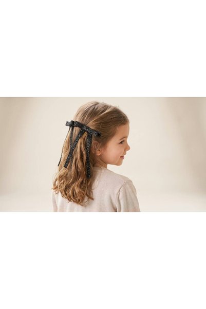 CaramelPeel Girls' Black Glittery Bow Detail Hair Clip - Set of 2 School Hair...