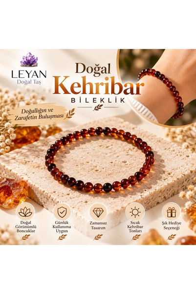 Leyandoğaltaş Adult Dark Brown Amber Bracelet – Shiny Round Bead Design