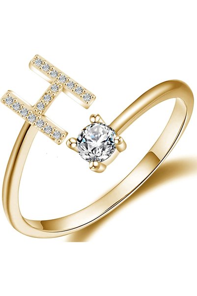 ASKIND Gold initial H Rings for Girls Women, Dainty Gold Plated Adjustable Le...