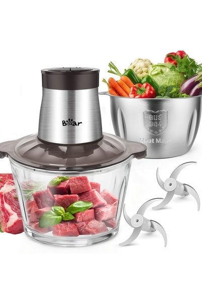 BEAR Tocator electric Bear, 600W, 2 viteze, 2 cuve 2L sticla + 1.8L inox, 4 l...