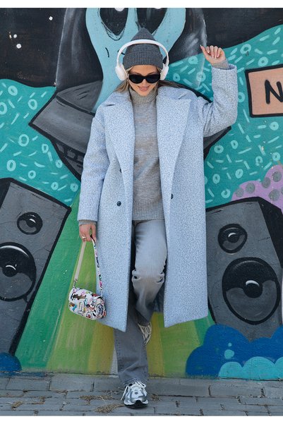 Lela Oversize Fit Mono Yaka Düğmeli Buklet Uzun Kaşe Kaban Kadın KABAN 6811997