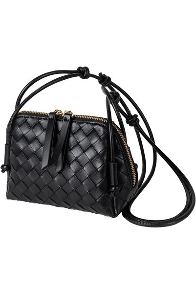 X SPRING Woven Crossbody Bags, Black Woven Handbag with Adjustable Strap Stru...