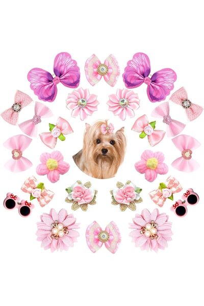 SYOSI Pet Hair Bows, Bowknot Hair Clips, Floral Pet Headwear, Decorative Hair...