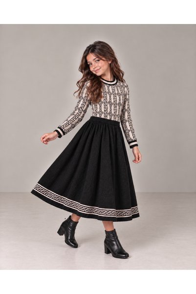 TOP CLOTHE فستان بناتي صوف تريكو طويل بأكمام طويلة بجزء سفلي واسع، فستان شتوي...