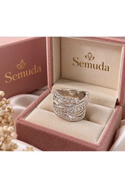 SEMUDA خاتم نسائي مرصع بأحجار الزركونيوم.