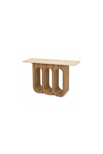 IN HOME STORE طاولة كونسول مودرن بتصميم خشبي فريد وسطح رخامي أنيق