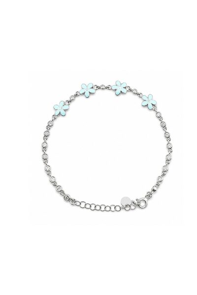 JOLIE Children’s 925 Sterling Silver Bracelet, Silver, Flower Design, with Li...