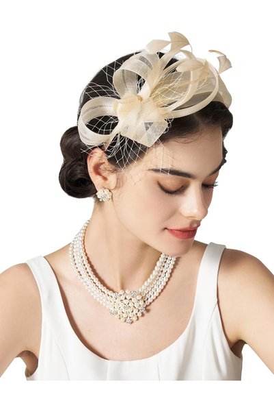 TERRIFI Elegant Fascinator Headband with Feather Details, Women's Tea Party H...