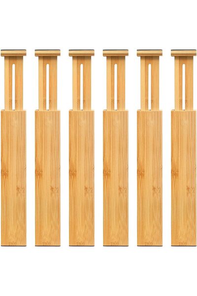 VaeFae Bamboo Drawer Dividers 6-Pack, Adjustable Kitchen Drawer Organisers