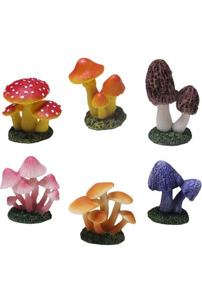 KASTWAVE Mini Resin Mushroom Figurines, 6 Pieces Lawn Fairy Wild Garden Resin...