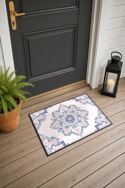 PaintedAnarchy Pink Lilac Damask Mandala-Patterned Doormat, 40x60 cm, with No...