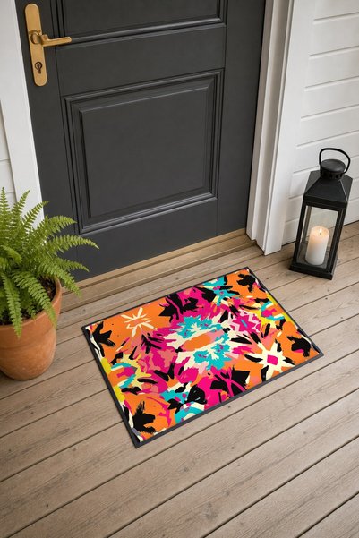 PaintedAnarchy Orange and Fuchsia Ethnic Kaleidoscope-Patterned Doormat, 40x6...