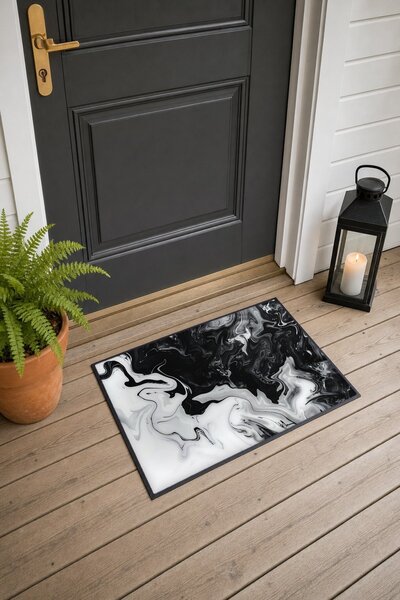 PaintedAnarchy Black and White Fluid-Patterned 911 Doormat, 40x60 cm, with No...