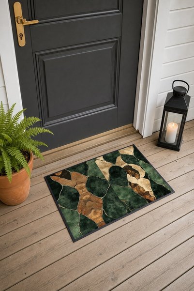 PaintedAnarchy Khaki Coffee Camouflage Print Textured Doormat, 40x60 cm, Non-...