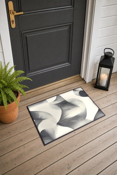 PaintedAnarchy Cream-Gray Door Mat with Fine-Line Striped Pattern, 40x60 cm, ...