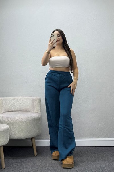 BELENDİR Women's 3-Ply Palazzo sweatpants, Petrol