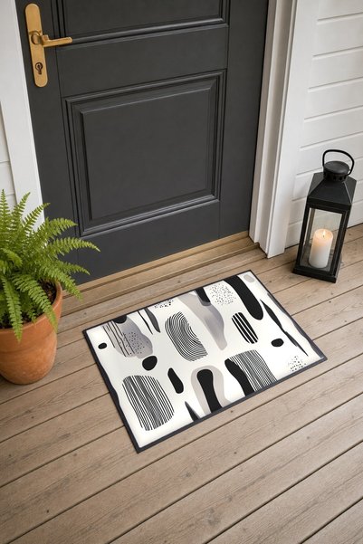 PaintedAnarchy Cream and Black Minimalist Striped Patterned and Spotted Doorm...