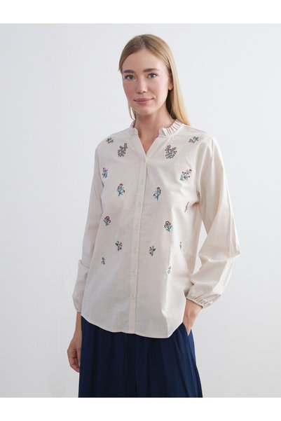 LC Waikiki LCW Grace Ruffled Asymmetrical Boat Neck Floral Women's Shirt