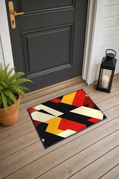 PaintedAnarchy Red, Yellow, and Black Retro Patterned Cross-Block Doormat, 40...