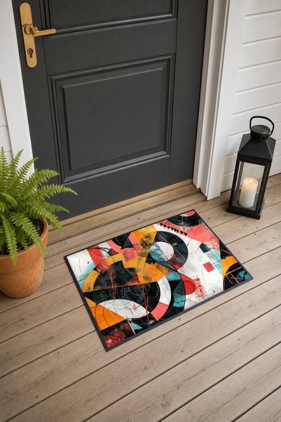 PaintedAnarchy Mercan Black Circular Geometric Patterned Doormat, 40x60 cm, N...