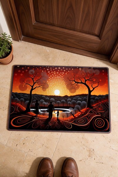 PaintedAnarchy Orange and Black Landscape-Patterned 965 Doormat, 40x60 cm, wi...