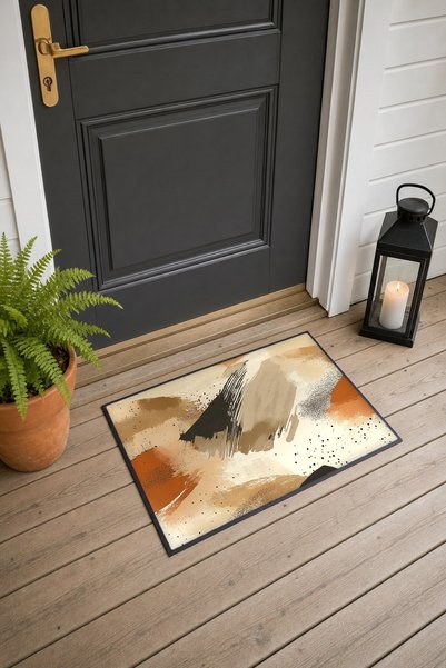 PaintedAnarchy Beige, Coffee, and Earth-Toned Door Mat with Brushstroke Patte...