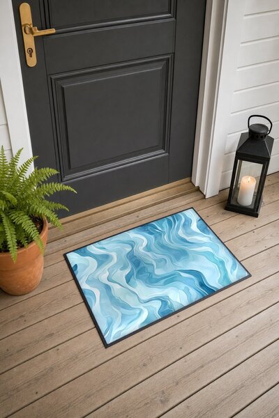 PaintedAnarchy Light Blue Wavy Textured Patterned Doormat, 40x60 cm, with Non...