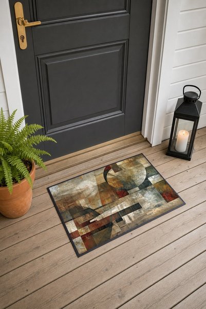 PaintedAnarchy Brown and Beige Abstract Patterned Doormat, 40x60 cm, with Non...
