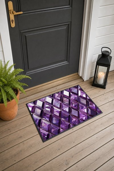 PaintedAnarchy Purple Geometric Patterned Doormat, 40x60 cm, with Non-Slip So...