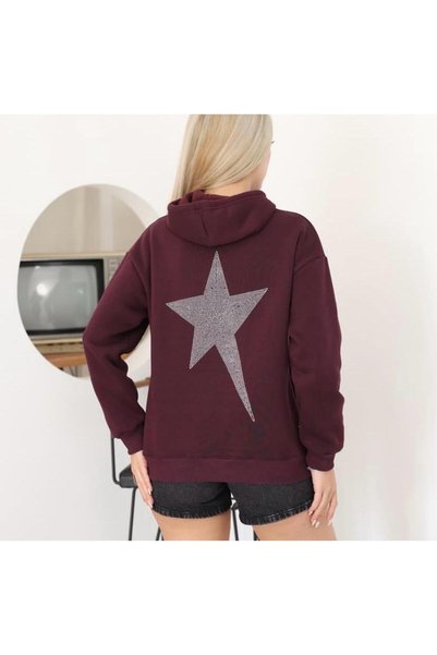 Makarina WOMEN'S HOODED SWEATSHIRT WITH BRUSHED INSIDE SLEEVES AND STAR-EMBEL...