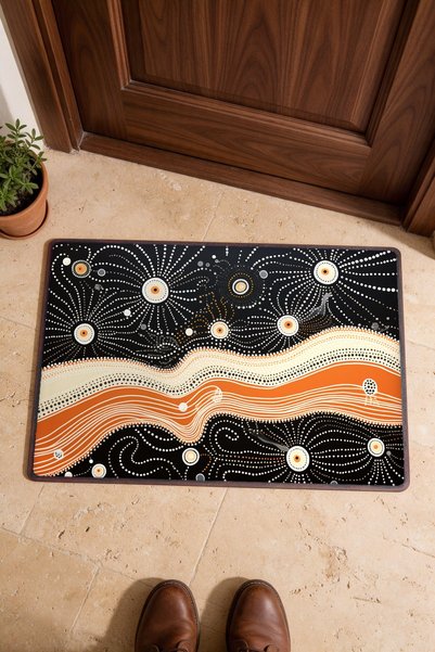 PaintedAnarchy Black and Orange Wavy Pattern 951 Doormat, 40x60 cm, Non-Slip ...