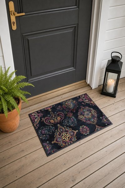 PaintedAnarchy Black and Purple Baroque Medallion-Patterned Doormat, 40x60 cm...
