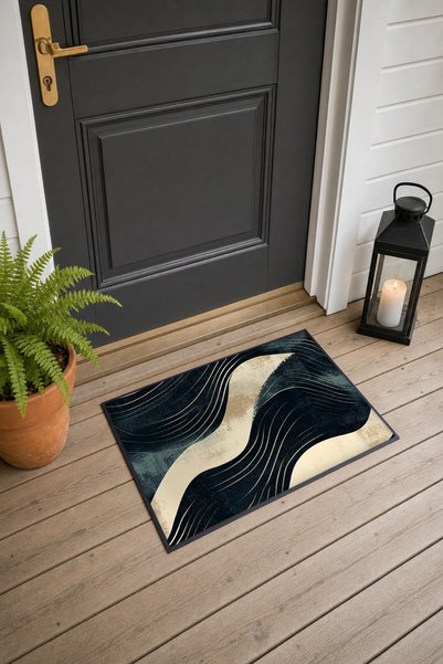 PaintedAnarchy Black and Beige Wavy Striped Doormat, 40x60 cm, with Non-Slip ...