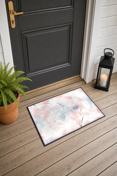 PaintedAnarchy Pink and Blue Watercolor Marble Patterned Doormat, 40x60 cm, w...