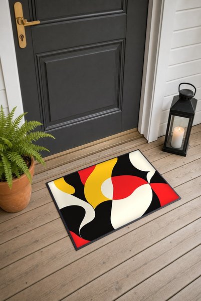 PaintedAnarchy Red, Yellow, and Black Wavy Op Art Patterned Doormat, 40x60 cm...